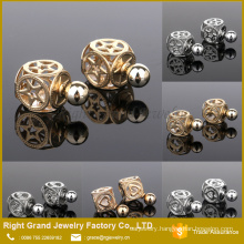 12mm Silver & Gold Hollow Design Zircon Ear Studs